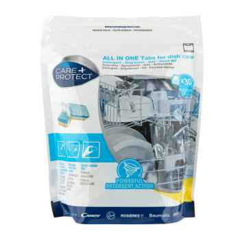 All in one tabs for dish care – Detergent, degreaser, salt, rinse aid